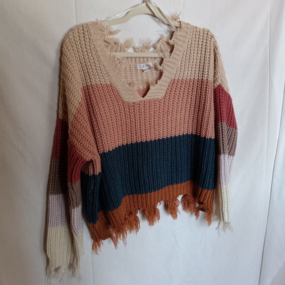 Women's Knit Boho Fall Sweater colorblocked v neck